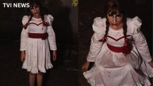 Makeup artist recreats look as Annabelle Doll